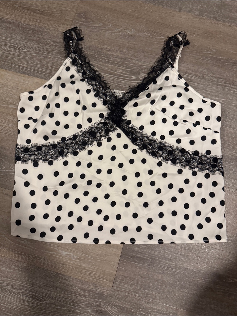 Rachel Zoe Black Polka Dot Lace Cami Tank - White/Black